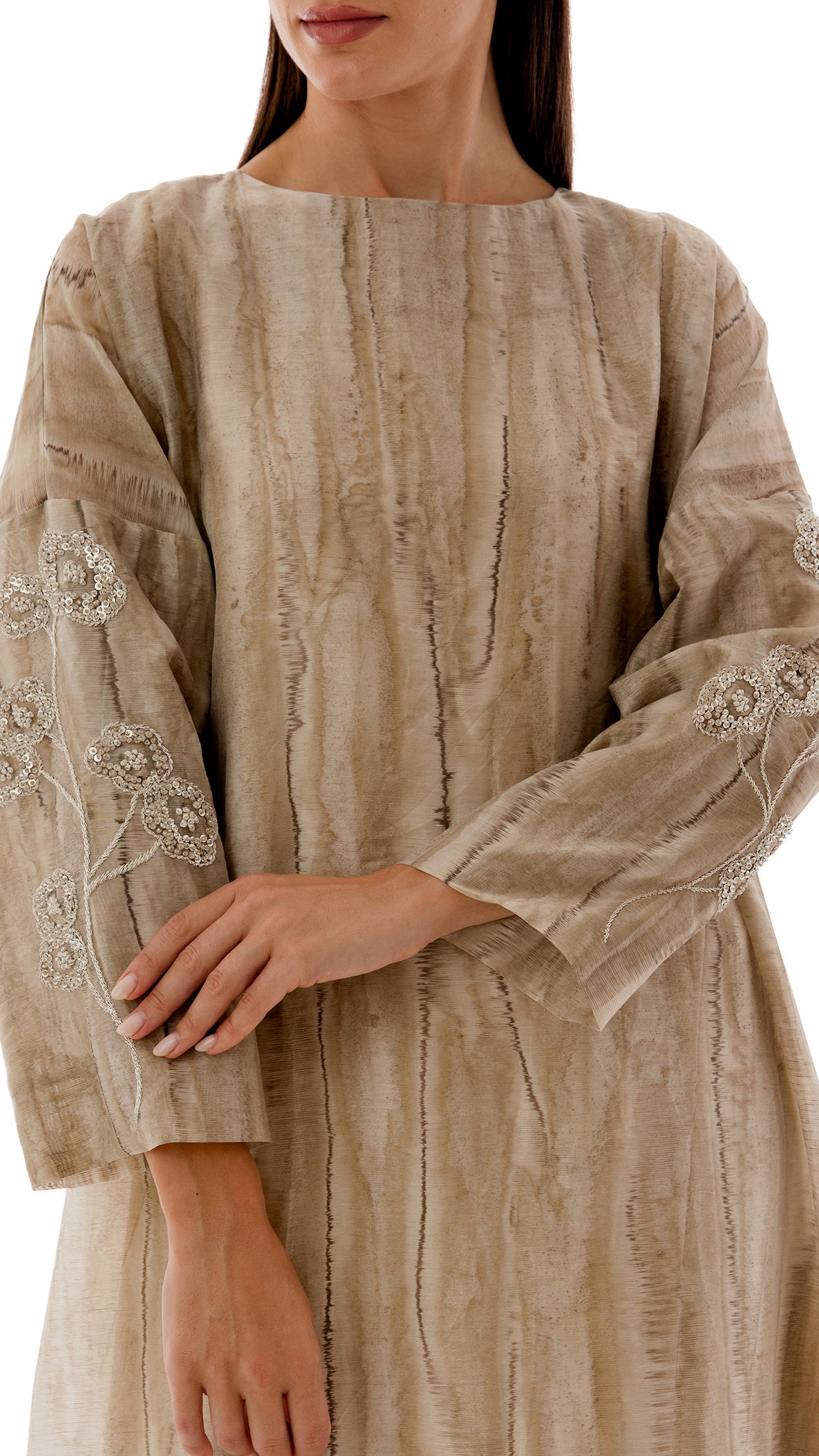 Floral Embroidered Sleeve Detail Dress with Inner Dress