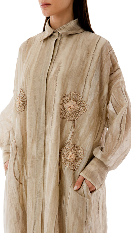 Floral Embroidred Oversized Shirt Dress with Inner Dress