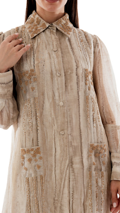 Embroidered Shirt Dress with Pin Tuck Details