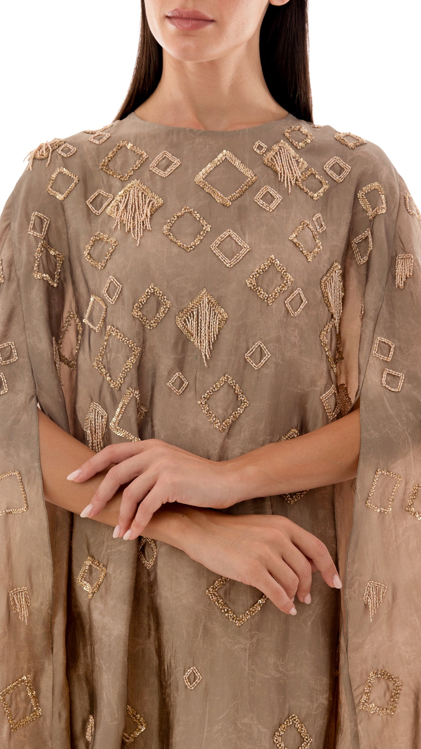 Embellished Tassel Detail Cape Dress with Inner Dress