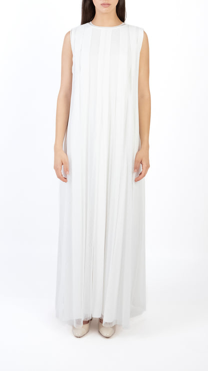 Front Slit Tulle Dress with Pleated Inner Dress