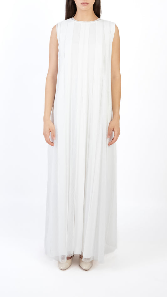 Front Slit Tulle Dress with Pleated Inner Dress