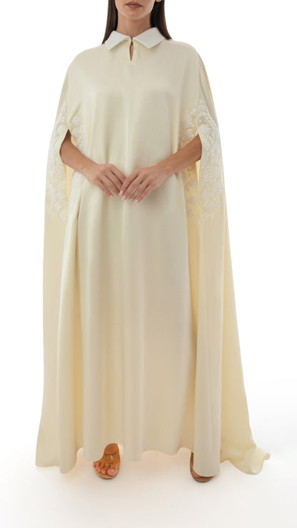 Floral Embroidered Cape Dress