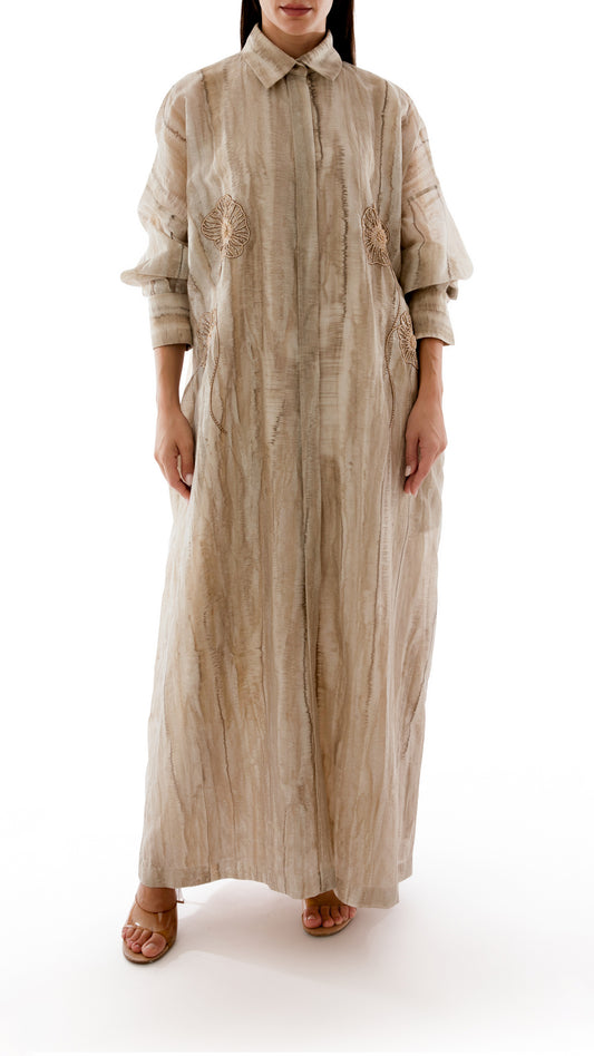 Floral Embroidred Oversized Shirt Dress with Inner Dress