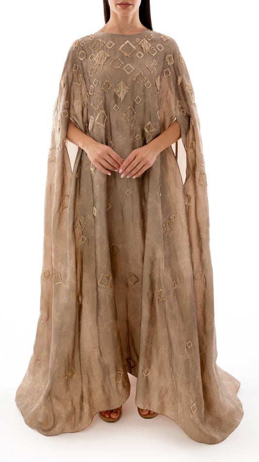 Embellished Tassel Detail Cape Dress with Inner Dress