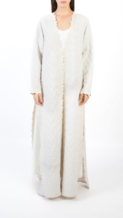 Scallop Embroidered Quilt Detail Long Coat