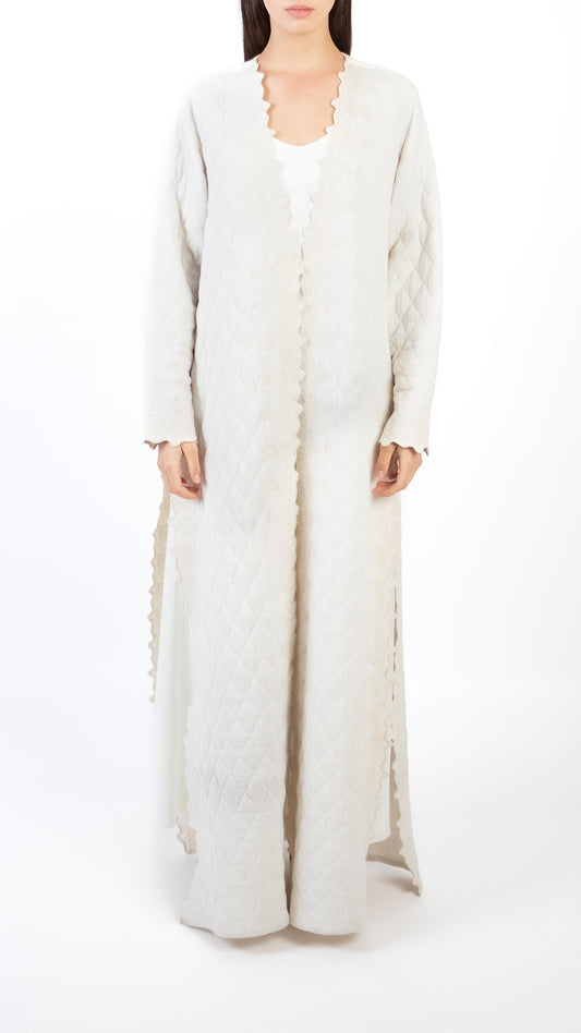 Scallop Embroidered Quilt Detail Long Coat