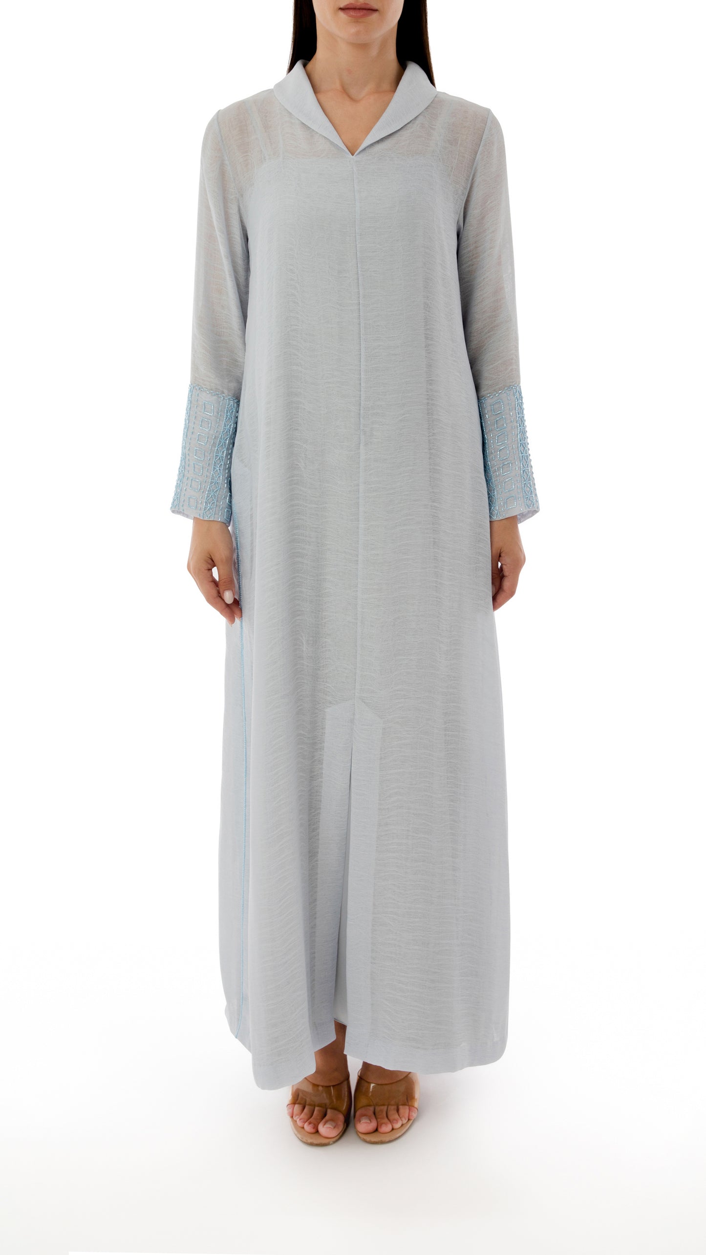 Embroidered Side Slit Detail Dress with Inner Dress