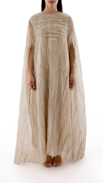 Embroidered Crew Neck Caftan with Inner Dress