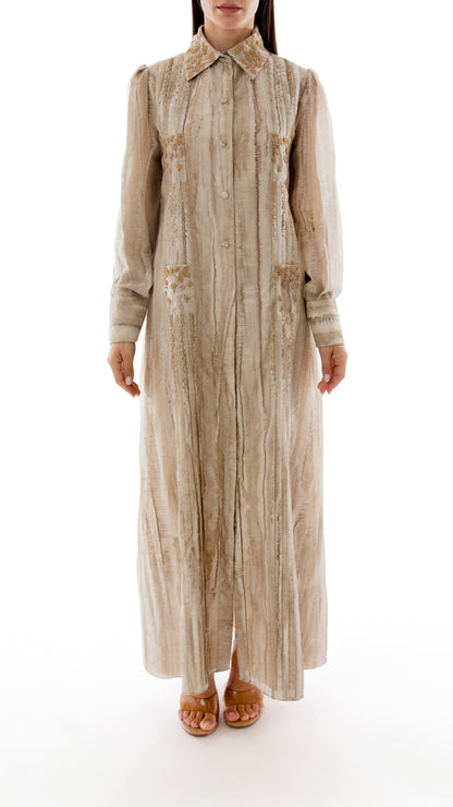 Embroidered Shirt Dress with Pin Tuck Details