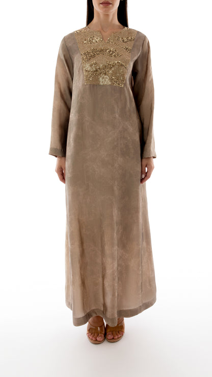 Sequin Embellished Split Neck Dress with Inner Dress