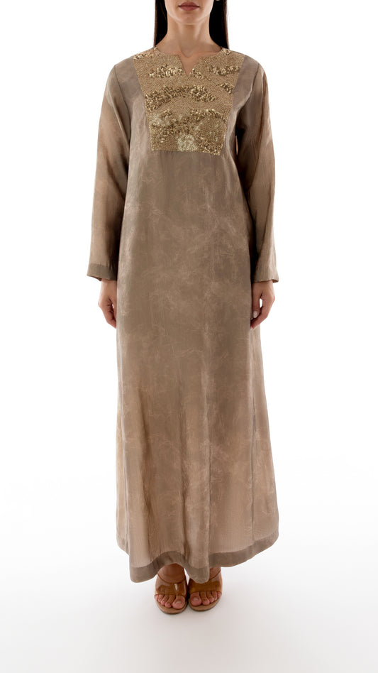 Sequin Embellished Split Neck Dress with Inner Dress