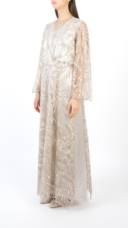 All-Over Embellished Side Slits Detail Dress and Wrap Waist Inner Dress