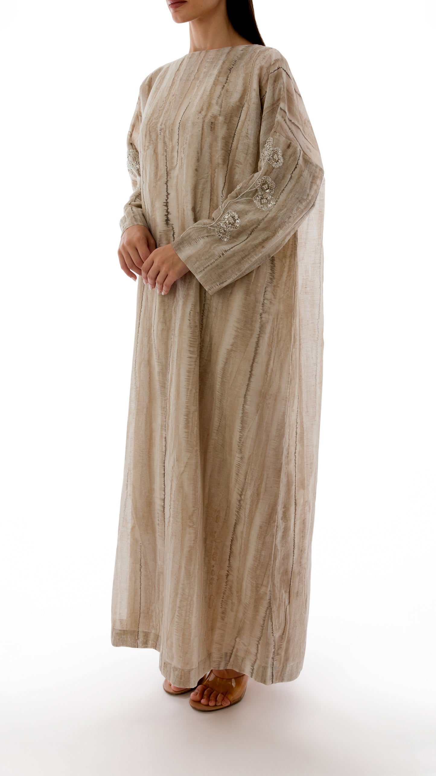 Floral Embroidered Sleeve Detail Dress with Inner Dress