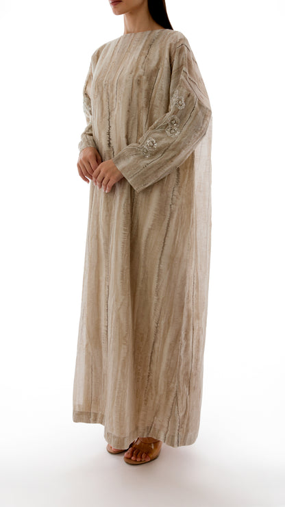 Floral Embroidered Sleeve Detail Dress with Inner Dress