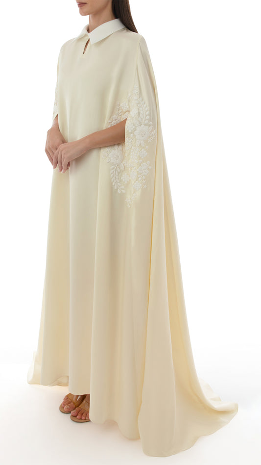 Floral Embroidered Cape Dress
