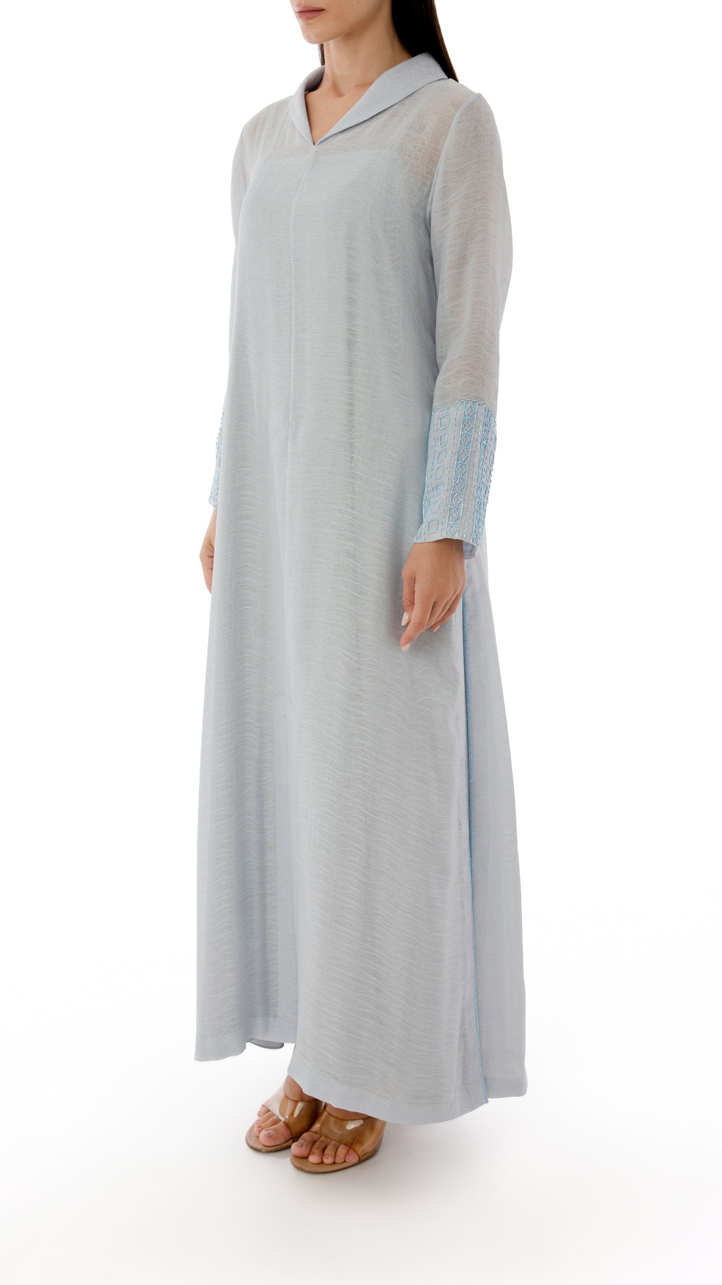 Embroidered Side Slit Detail Dress with Inner Dress