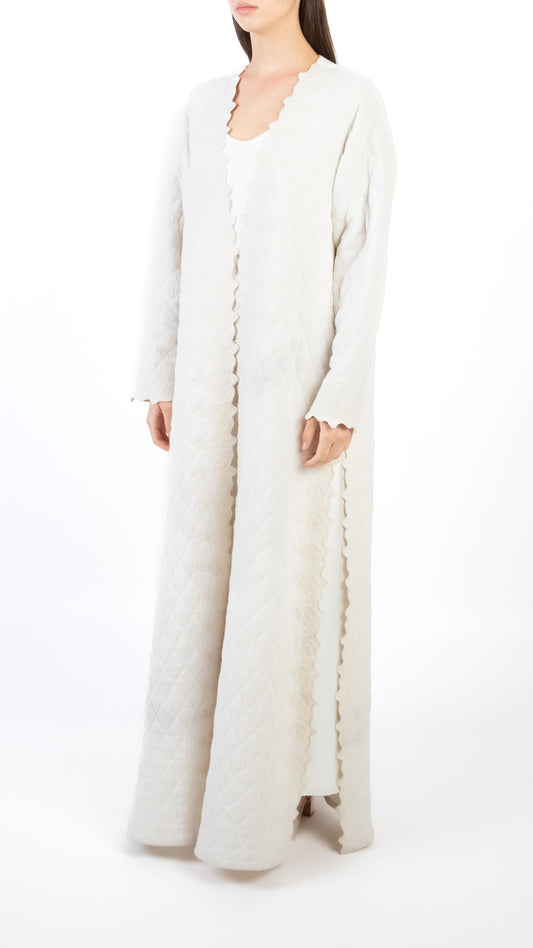 Scallop Embroidered Quilt Detail Long Coat