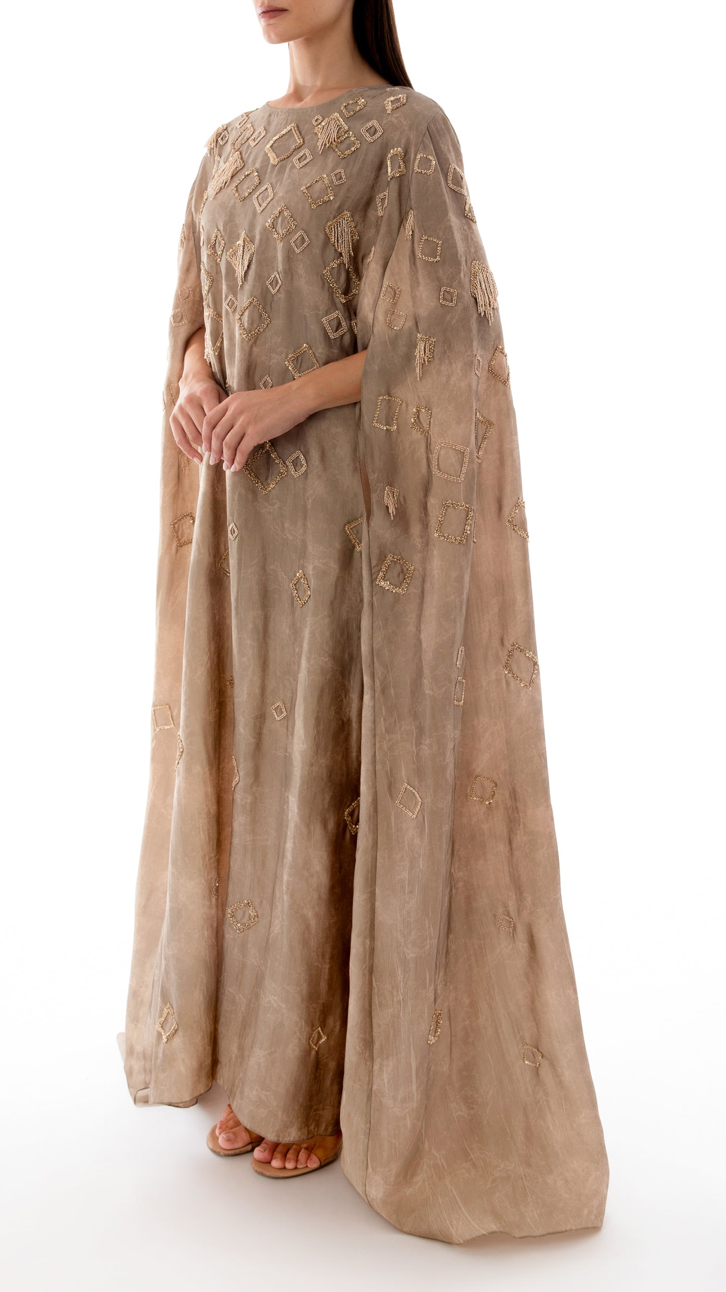 Embellished Tassel Detail Cape Dress with Inner Dress