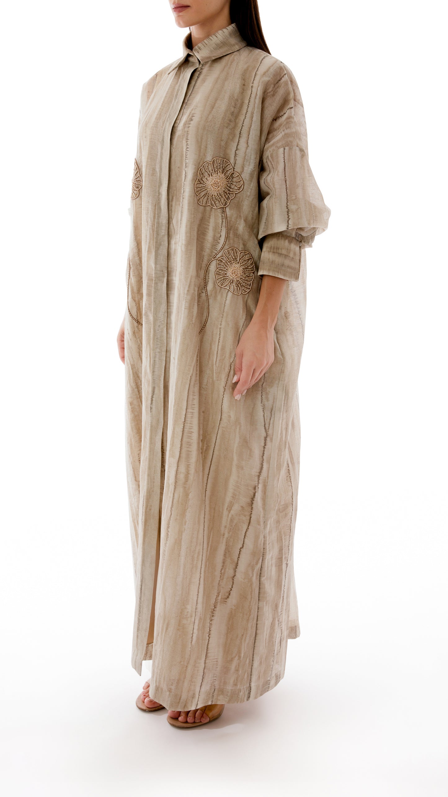 Floral Embroidred Oversized Shirt Dress with Inner Dress