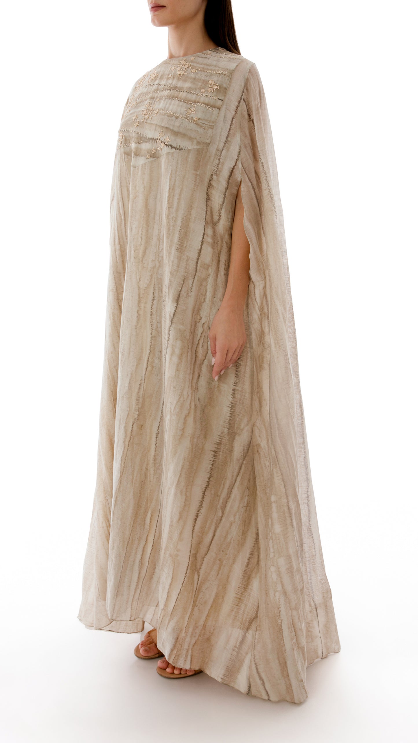 Embroidered Crew Neck Caftan with Inner Dress